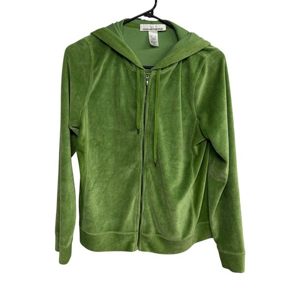 Y2K cozy lounge green velour zip hoodie drawstring sport luxe jacket S - Picture 1 of 8